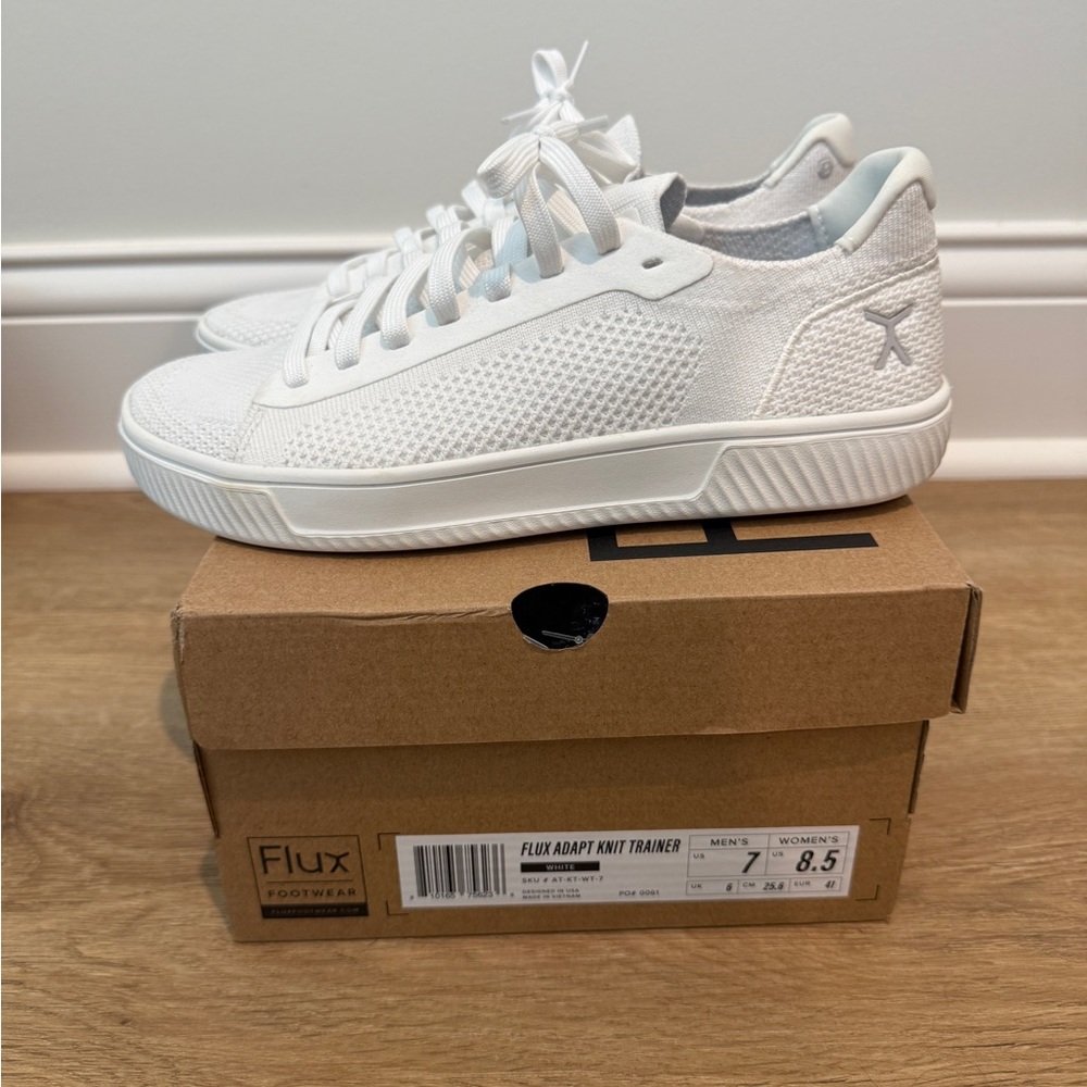 Flux Footwear Adapt Trainer All White Barefoot Athletic Knit Shoes